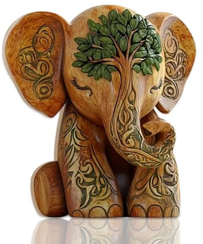 Komergave Decoración de elefante plano 2D, decoración de madera con temática de elefante, artículo decorativo, figuras decorativas de elefante, regalo para niños, amantes de los elefantes, decoración