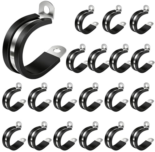 Yooyan 20 abrazaderas P de 30 mm, acero inoxidable 304 con inserto de goma, abrazadera P resistente, abrazadera P y clip P, abrazadera versátil para cable y abrazadera de tubo para una fijación segura