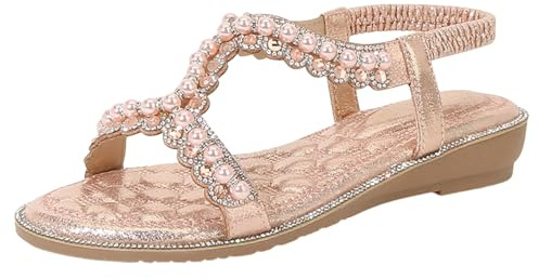 Viunychn Sandalias de tacón abierto para mujer, sandalias con plataforma bohemia, sandalias de verano abiertas, sandalias de playa vintage, sandalias de tiras en T, sandalias bohemias romanas