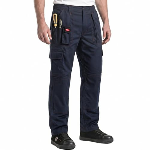 Lee Cooper Men's Workwear Cargo Trousers with Knee Pad Pockets – 320 GSM Heavy Duty Multi Pocket Safety Work Pants, Durable Easy Care Work Trousers for Construction and Trade (Black, 40W/33L)