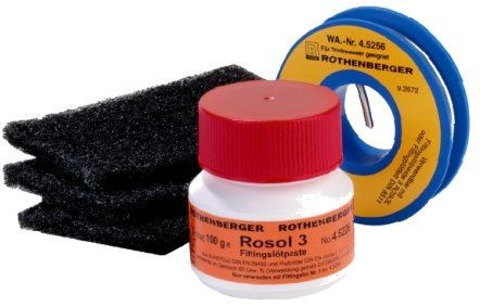 Rothenberger Weichlotset für Trinkwasser- Inhalt: Fittingslot 100 g, Lötpaste 100 g, Reinigungspads 3 Stück