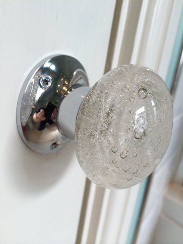 Beautiful Pair of Large Contemporary/Retro Round Clear Smooth Bubble Glass Chrome Mortice Door Knobs/Handles