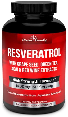 Resveratrol Supplement - 1400mg Extra Strength Formula with Grape Seed Extract, Green Tea Extract, Red Wine Extract - 60 Veggie Capsules