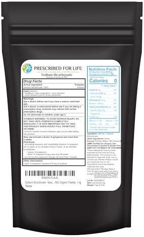 Prescribed For Life Sodium Bicarbonate Powder, Organic Aluminum Free Baking Soda, Bicarbonato de Sodio en Polvo, USP Grade (1kg / 2.2lb)
