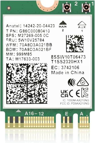 AX210NGW WiFi 6E Card M.2 5400Mbps Tri-Band Wireless Module for Laptop,11AX WiFi Adapter with Bluetooth 5.3,MU-MIMO, Ultra-Low Latency, NGFF, Supports Windows 11/10 (64bit)