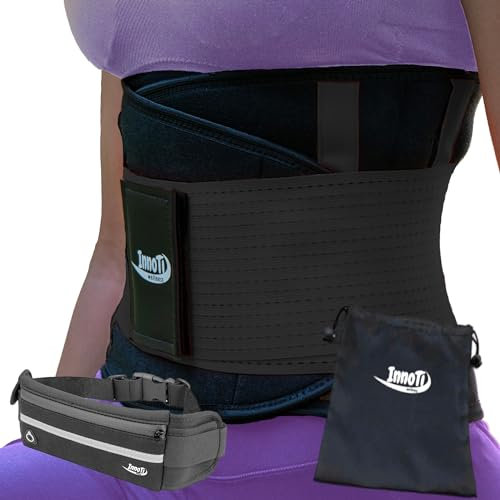 InnoTi Rückenbandage Herren & Damen - Rückenstützgürtel zur Stabilisierung der Lendenwirbel beim Sport und Arbeit - Kompression mit Doppelte Verstellbänder (SCHWARZ, XL (97 a 110 cm))
