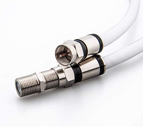 GTOTd Coaxial Cable (8 Feet) with RG6 F-Type Cable Connector and Adapter, White Outdoor Coax Satellite TV 75 Ohm