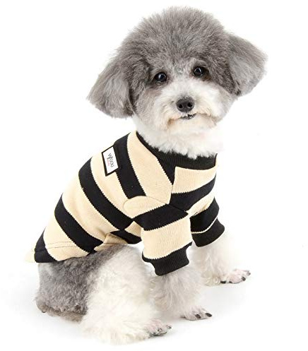 ZUNEA Small Dog Sweater Coat Winter Warm Knitted Jumper Puppy Clothes Soft Cotton Striped Pet Pullover Knitwear Chihuahua Doggie Jacket Apparel for Dogs Girl Boy Black S