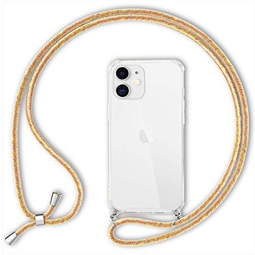 NALIA Coque Cordon pour iPhone 12 Mini - Housse Hybride Transparente & Lanière - HANGIT (Dos Anti-Jaunissement & Réglable) - Marque Allemande, Couleur:Arc-en-Ciel