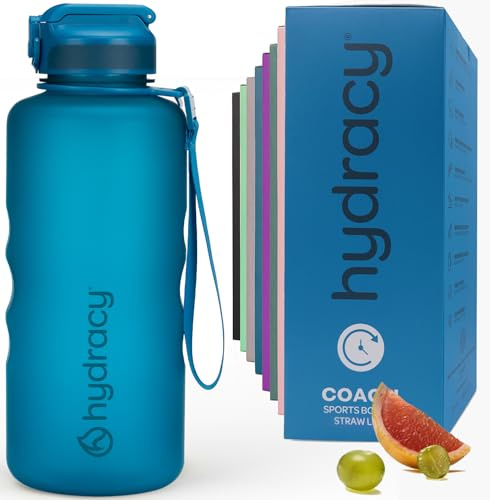 Hydracy Gourde d'Eau 2L sans BPA, Bouteille avec Marqueur de Temps, Paille et Verrouillage Sécurisé - Housse en Néoprène, Étanche, Anti-Fuite, Réutilisable, Légère - Idéal pour Sport, École, Travail