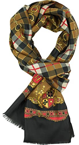 feiner Herrenschal mit extravagantem Muster, leichte Qualität, Vintage-Pattern, schmaler Schal - Made in Italy (Baun-Karo)