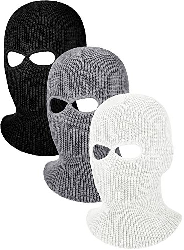 BBTO 3 Stück Gestrickt Sturmhaube mit 2 Löchern Skimaske Vollgesichtsabdeckung für Damen Herren (Weiß, Hellgrau, Schwarz)