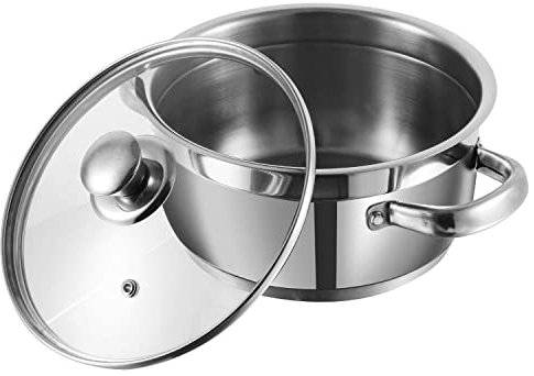 Nobel Stainless Steel Two Tone Casserole with Glass Vented Lid Heat Resistant Short Handles, Ideal for All Hobs. (14 cm Diameter - 1.0 Litre)