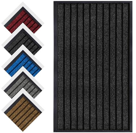 Aspire Homeware Black Door Mat Indoor & Outdoor - 40x60 Heavy Duty Rubber Door Mats Dirt Trapper Anti Slip Washable Floor Mat Shoe Scraper Super Absorbent Front Doormats