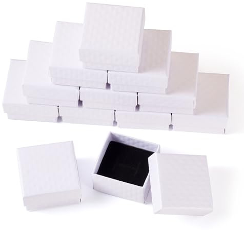 Boutigem 12Pcs Diamante Modello Cartone Gioielli Scatola Regalo Quadrato di Carta Gioielli Scatole Regalo 5x5x3cm per Orecchino Anello Scatola di Imballaggio Gioielli