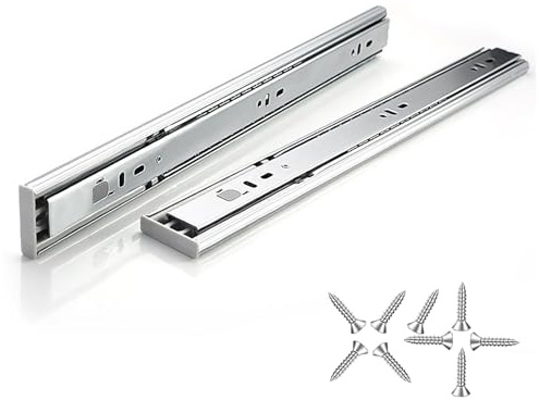 Kegoupdys Guide per Cassetti 4 Paia (8 Pezzi) Binari Cassetti Scorrevoli, 400mm (16 Pollici) Guide Telescopiche con Estrazione Completa e Chiusura Morbida, Portata 45 kg Viti incluse Argento.