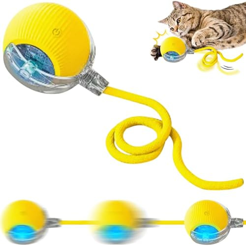 SORNEICDR Nueva Pelota interactiva para Gatos, Juguete Interactivo para Perros, Pelota de Juguete Interactiva 360°, Bola de Rodadura automática Inteligente para Gato y Perro (Amarilla)