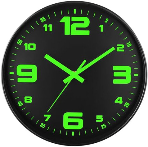 DIYZON Reloj de Pared Luminoso, Silencioso, Sin Tictac, 25 cm, Luz Nocturna, Funciona con Pilas, Reloj de Pared Moderno con Iluminación de, Decoración para Cocina, Hogar