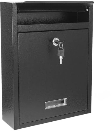 RQUNA Locking Steel Mailbox, Wall Mounted - Post Office Box, Extra Large Space Secure, Comes with 2 Keys 3 Sets 0-9 Numbers - Dimensions 10.3 L x 3.35 W x 13.8 H, Black