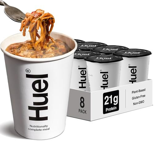 Huel Hot & Savoury Cups, Korean BBQ Noodles (8 x Pots), High-Protein Vegan Ration Packs, Protein Noodles with 26 Vitamins & Minerals, Healthy Ready Meals
