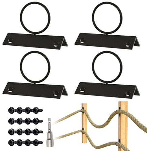 Lot de 4 supports pour cordes à anneaux | Crochets de fixation murale pour ressorts d'escalier jardin