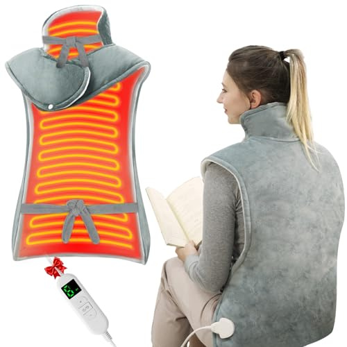 ITSHINY Almohadilla Térmica para Cuello y Espalda, Almohadilla Térmica Eléctrica con 6 Niveles de Calor, Temporizadores de Apagado Automático, Calentamiento Rápido, Lavable a Máquina, 60x108 cm