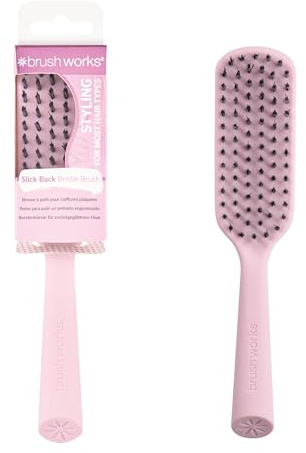 Brushworks hårborste med slät rygg – fast borstborste av nylon för släta, eleganta hästsvansar, bullar och updos – böjd design för att tämja flyaways, tillverkad av 95% återvunnet material