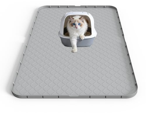 Tappeto per lettiera per gatti XXL, 88 x 56 cm, supporto in silicone, impermeabile e antiscivolo, facile da pulire, tappetino per lettiera per gatti, adatto alle zampe, ideale per famiglie con più