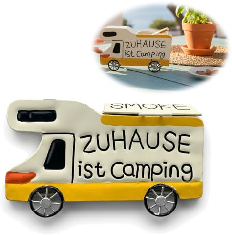 LS-LebenStil XL Aschenbecher Wohnmobil 19x12cm mit Deckel Klappdeckel Vintage Sturmaschenbecher Windaschenbecher Camper Camping Ascher Ashtray Tischaschenbecher Garten Balkon draußen Outdoor