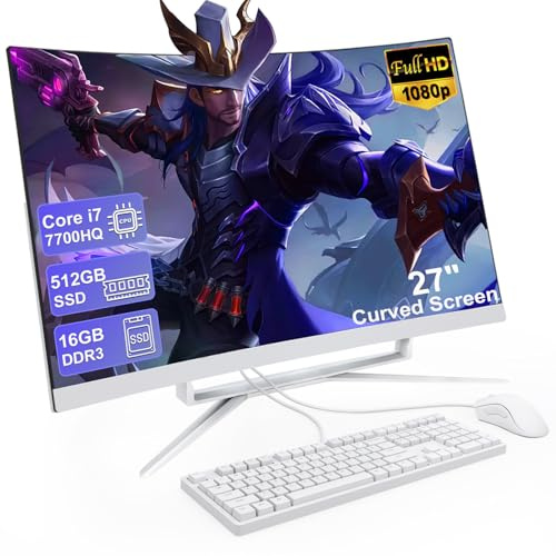 SUKOTOP 27inch All-in-One Computer 4 Cores 8Threads All-in-One PC 16GB RAM 512GB SSD Core i7 7700HQ(up to 3.8GHz) WiFi 6 Bluetooth5 with Mouse and Wired Keyboard USB3.0 * 4