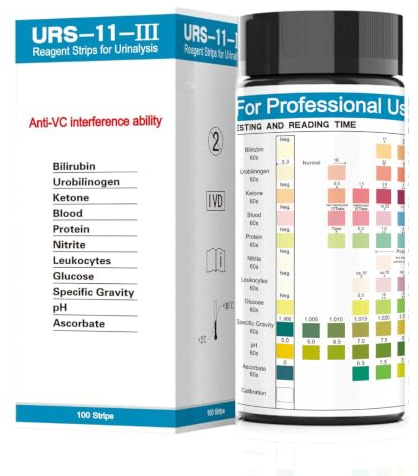 100 strisce per analisi delle urine con 11 indicatori, test sanitari per la casa, autotest di infezione del tratto urinario, per infezione del tratto urinario, chetosi, diabete, glucosio, pH U.V.M