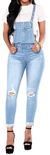 LONGBIDA Skinny Ripped Jeans Denim Jumpsuit Overalls For Women