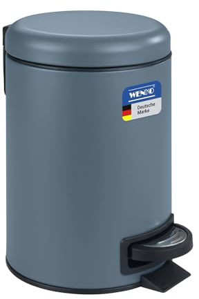 WENKO Leman Slateblue, 3 liter, högkvalitativ soptunna, liten papperskorg med integrerad soppåshållare, av lackerat stål i skifferblått, 17 x 25 x 22,5 cm