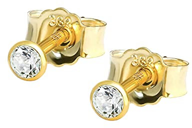 NKlaus Paar Ohrstecker Gold 333 – Ohrringe mit Zirkonia – Gold Schmuck Damen, Herren & Mädchen – Gelbgold - 8 Karat 2,0mm Weiß 1774
