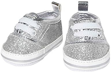 Heless 1471 - Glitzer-Sneaker für Puppen, in Silber, Größe 30 - 34 cm, schickes Schuhwerk mit Wow-Effekt für besondere Anlässe