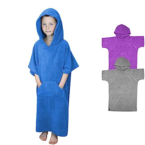 Vivezen - Serviette Poncho de Bain ou de Plage avec Poche - Enfant - Trois Coloris
