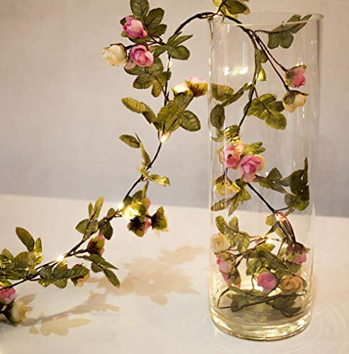 Fielegen 2 Stück Künstliche Blume Rosenranken Lichterkette, 40 LED Batteriebetrieben Rosengirlande mit Lichtern für Valentinstag Muttertag Hochzeit Geburtstag Prinzessin Schlafzimmer Dekoration
