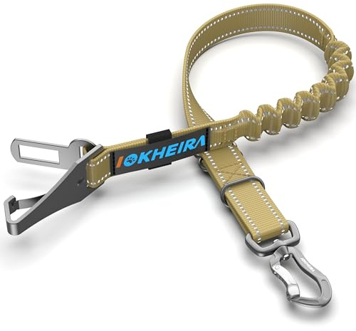 IOKHEIRA Cintura Sicurezza Cani, 3 in 1 Cablaggi per Cani per Veicoli, Elastico e Riflettente Fili, Cintura di Sicurezza Regolabile per Tutte le Razze di Cani e Tipi di Auto (Oliva)
