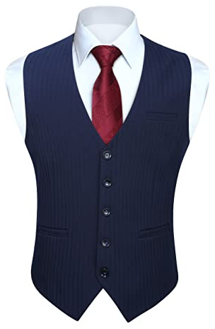 HISDERN Kostymväst för män, formell bröllop, klassisk retro, bomull, v-ringad, enfärgad, elegant, västar, business, fest, väst, XS-4XL, blå, M