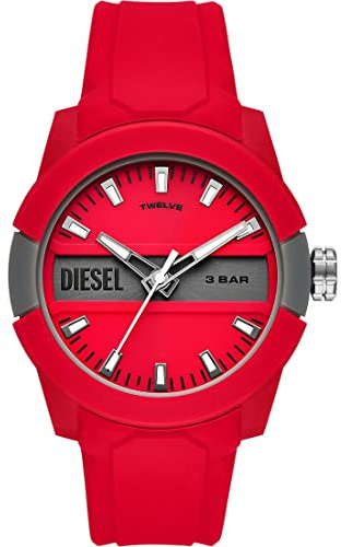 Diesel Herren Double Up Dreizeiger, Nylonuhr, 43mm Gehäusegröße mit Silikonarmband