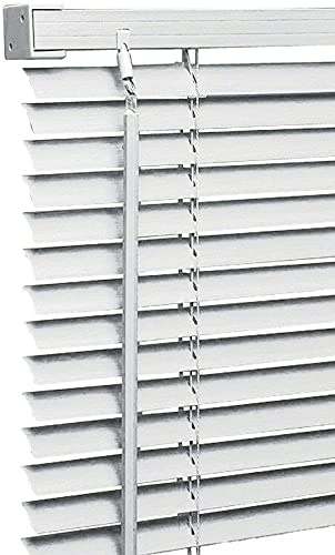 Ruby Deals PVC Venetian Blind Blinds Window 25mm Thin Slats Kitchen Window Blinds Treatments Easy Fit Curtains Trimmable Fittings Home Office(White 45W x 150H cm)