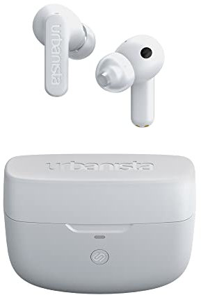 Urbanista Atlanta In Ear Kopfhörer Bluetooth Noise Cancelling, Hybrid ANC, Tiefe Bässe, spritzwassergeschützt, Multipoint Pairing Earbuds, Transparenzmodus, Ladecase kabellos, Reinweiß