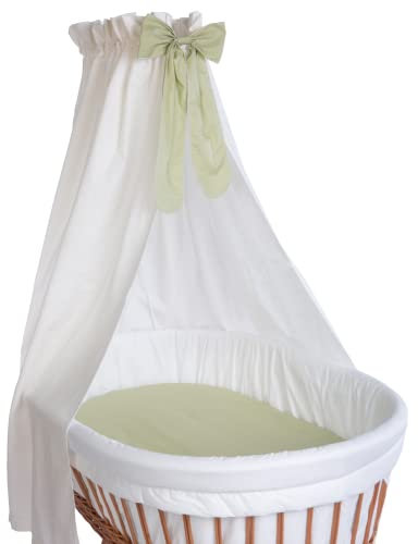 Textiles Set für Stubenwagen groß lind-grün | Set aus Stubenwagen-Polster, Spannbettlaken & Himmel mit Dekorschleife | 100% made in Germany | Ausstattung für Babynest | Hochwertige Baumwolle