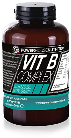 Vitamina B Complex Alto Dosaggio Powerhouse Nutrition, Integratore di Vitamine B Made In Italy con Vitamina B2,B1,B3 (Niacina),B5,B6,B8 (Biotina),B9 (Acido Folico),B12, 60 compresse