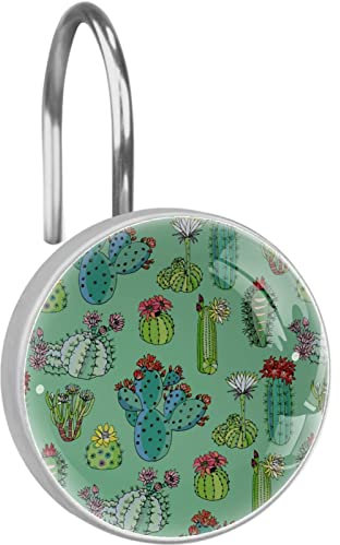 12 stycken kaktusar med blommönster duschdraperi krokar ringar, rostfritt stål rostbeständig duschkrok ring dekorativa hängare ringar för badrum barnrum vardagsrum sovrum heminredning