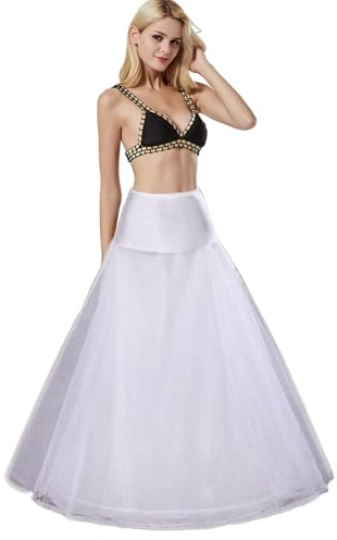Enaguas Enteras, Una Línea Largo Miriñaque Enagua, Vestido de Novia A-line Petticoat Crinolina, Aro Ajustable, Faldas Vestidos Underskirt, Boda Accesorios, Media-Enaguas con Encaje(Blanco,42)