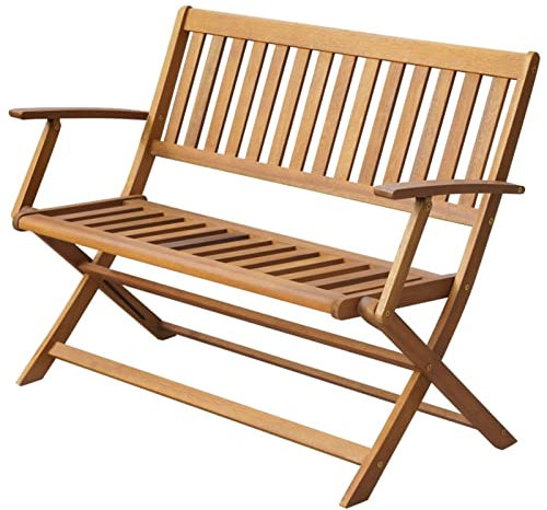 Gecheer Trädgårdsbänk, fällbänk, bänk av massivt akaciaträ med ryggstöd och armstöd, parkbänk, terrass, träbänk, utomhus, sittbänk 120 x 60 x 89 cm för inomhus- och utomhusbruk