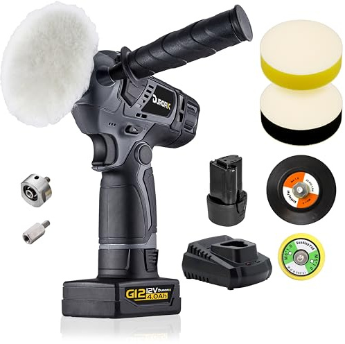 Durofix RS1222 Cordless Car Polisher and Buffer, 12 Volt (10.8V) | G12 Series of Power Tools, Kit Comes with 1 x 4.0Ah and 1 x 2.0Ah Battery, Plus Charger and Pads.