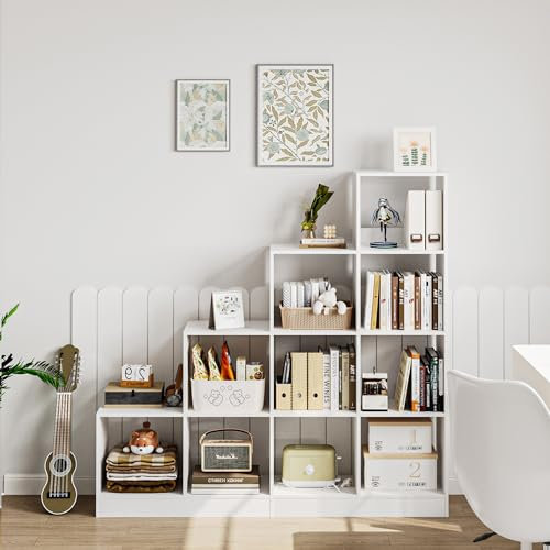 Hzuaneri Bücherregal mit 10 Würfeln, offenen Fächern, 4-stufiges Regal, verstellbare Paneele, Schrank, Würfelregal Stufenregal, Display-Veranstalter für Wohnzimmer, Office, Schlafzimmer, Weiß BC24013X