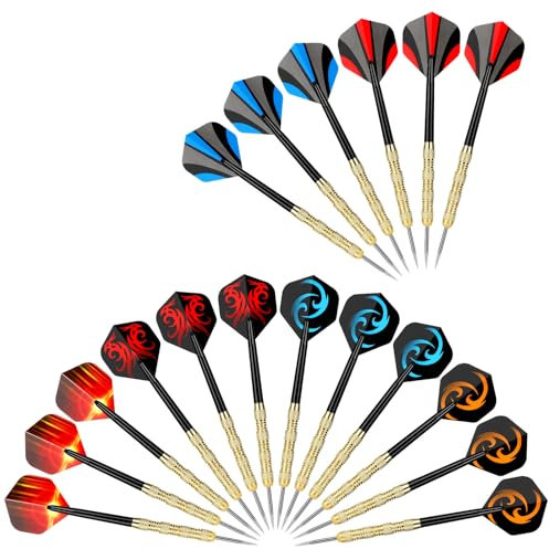 Williyatt Dartpfeile mit Metallspitze, 18 Stück Profi Steeldarts Steeldart Pfeile,14 Gramm Steeldarts Profi,Motive Dart Flight,Multi Purpose Dart Tool, für Anfänger Und Hobbyisten